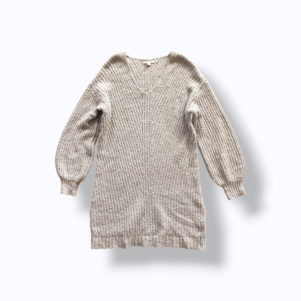American Eagle, Light Gray V-Neck Knit Sweater Mini Dress - L