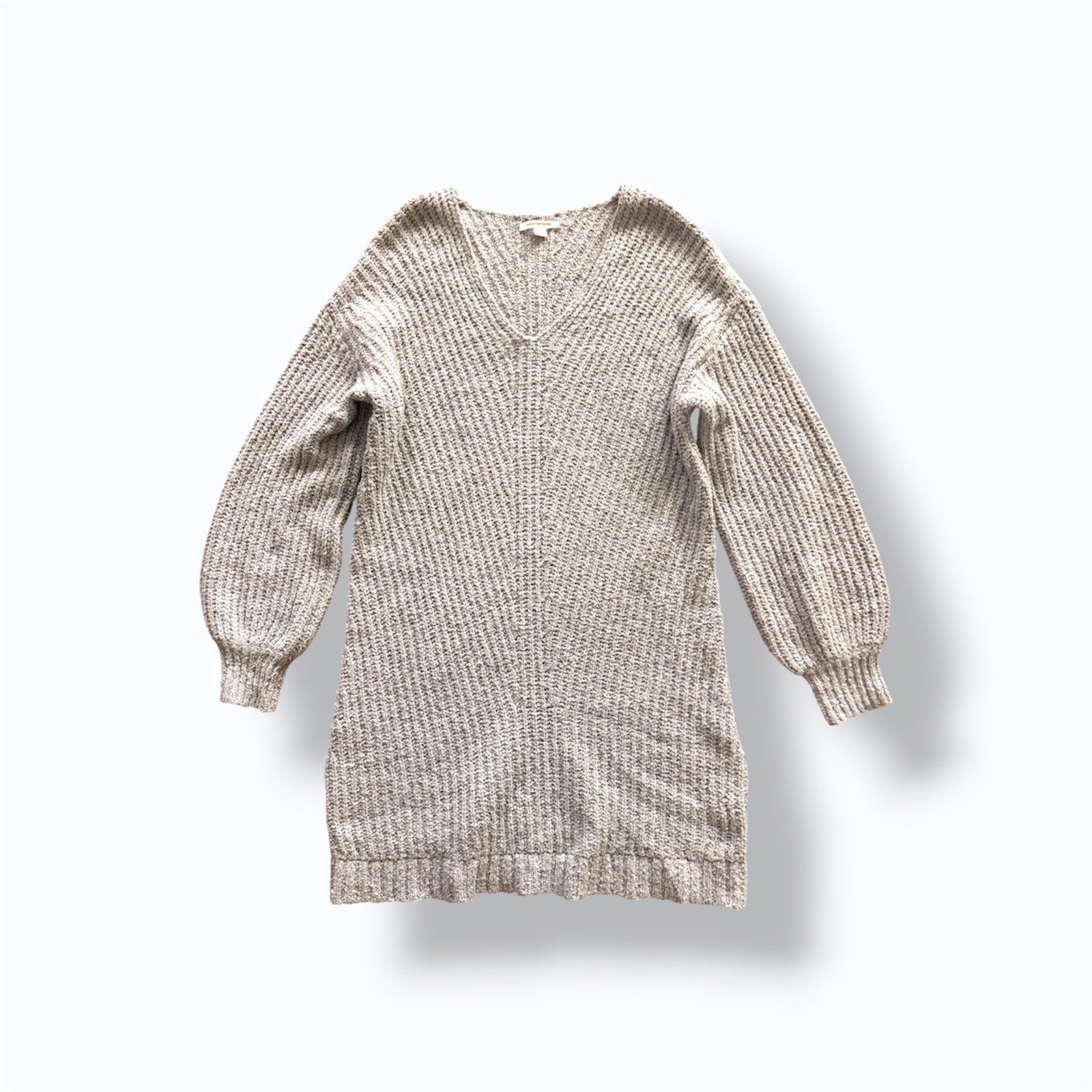 American Eagle, Light Gray V-Neck Knit Sweater Mini Dress - L
